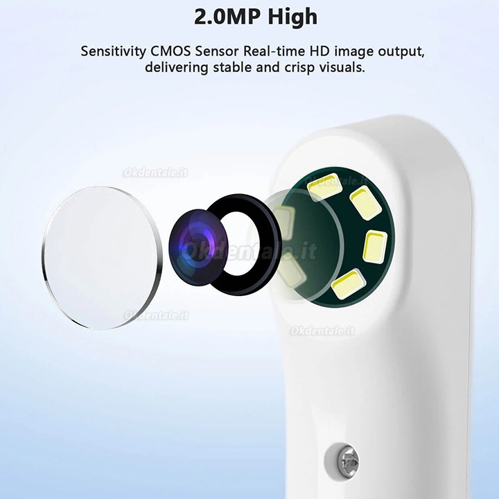 Telecamera intraorale digitale USB per uso dentale, pixel da 2,0 MP, 6 luci LED